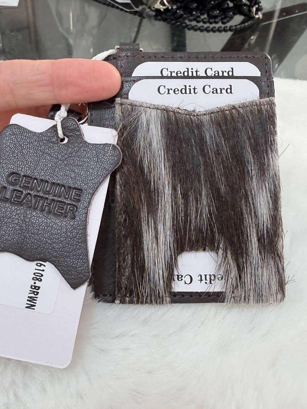 Hair-On Leather Card & Key Holder in Brown and Gray